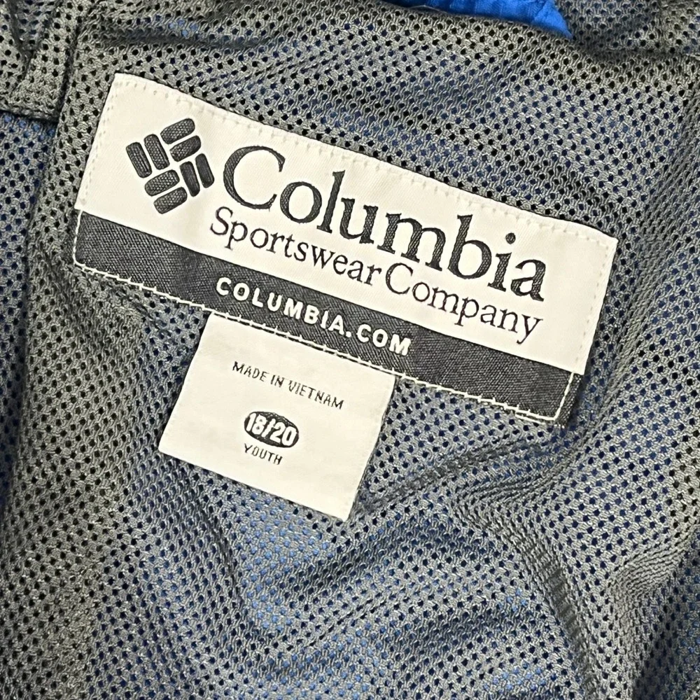 Columbia Windbreaker Rain Jacket Youth Size 18/20 Blue Black Hooded Full‎ Zip